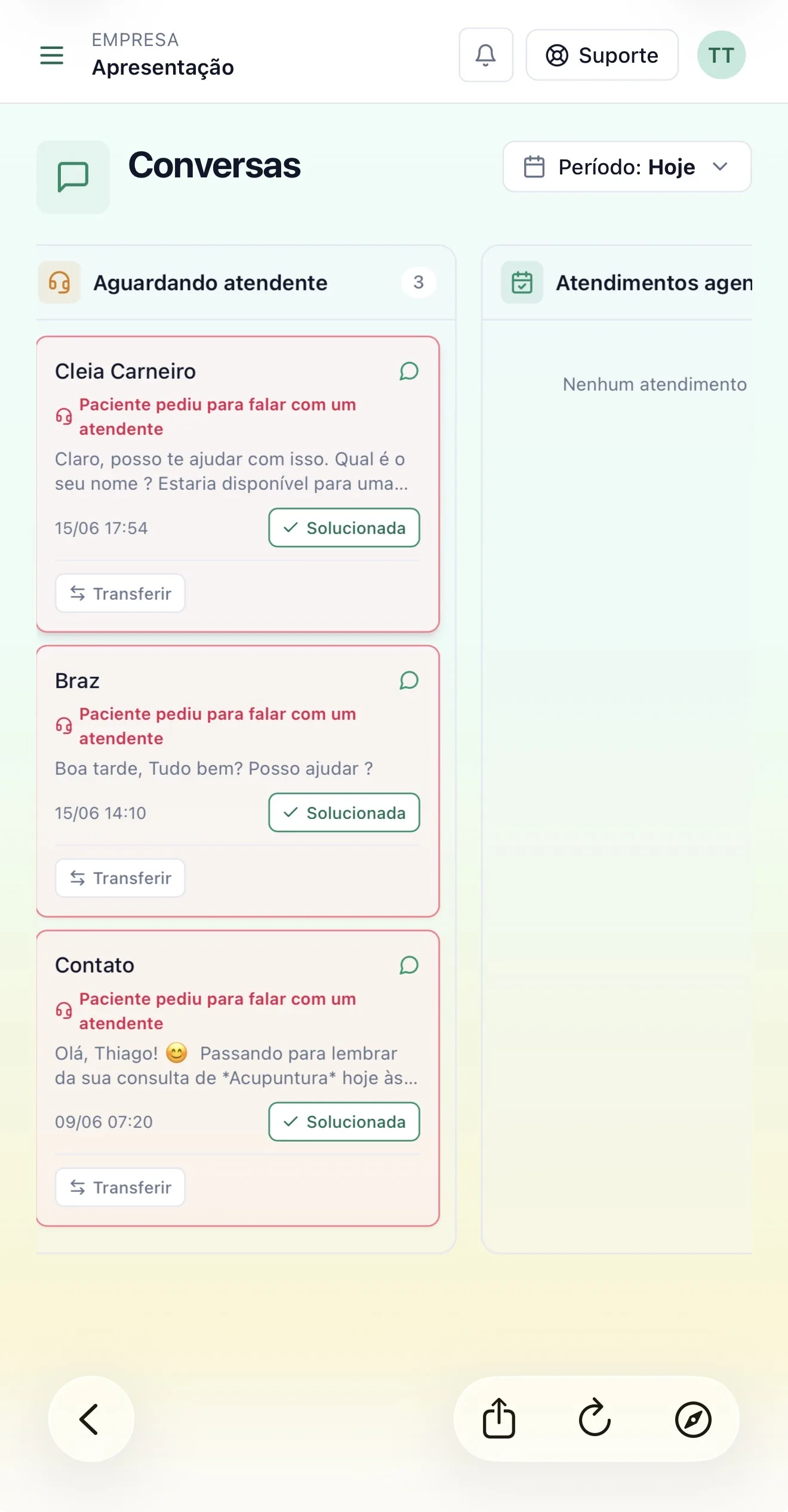 Conversas — atendimento